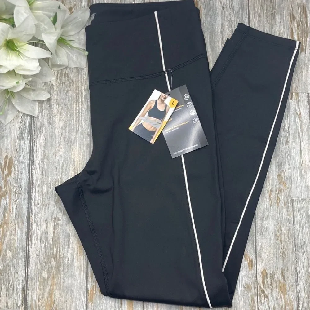 Women's Active Sports Piped Bra Tank Top & Leggings 2-Piece Size L